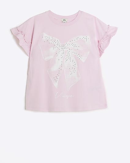 Girls pink graphic bow print t-shirt