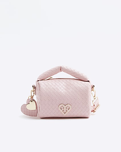 Girls pink woven cross body bag