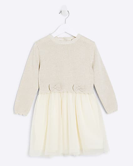 Mini Girls Cream Mesh Tutu Dress