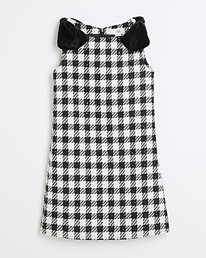 Girls Black Boucle Monogram Bow Shift Dress