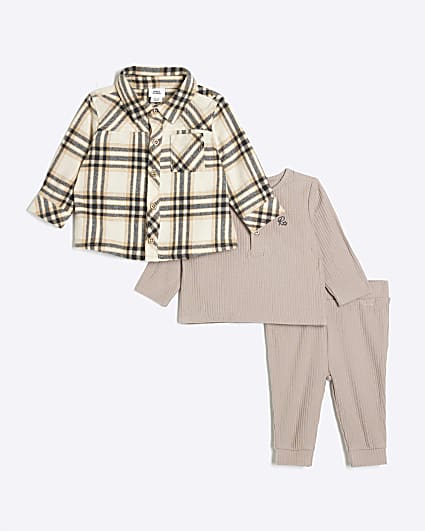 Baby Boys Beige Check Shirt Set