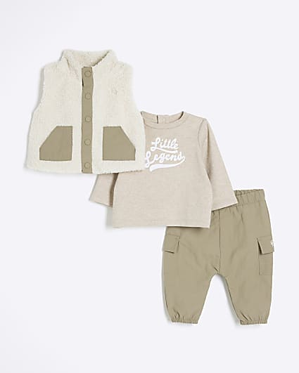 Baby Boys Beige Borg Gilet Set