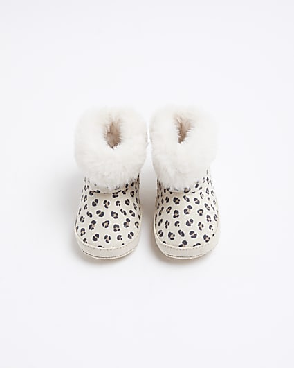 Baby girls beige leopard print bow booties