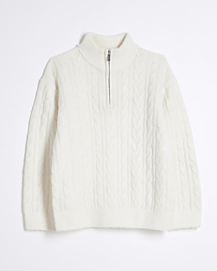 Boys Beige Cable Knit Funnel Jumper