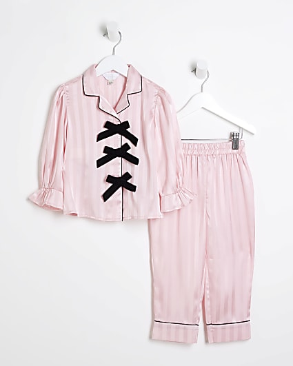 Mini Girls Pink Satin Bow Pyjamas