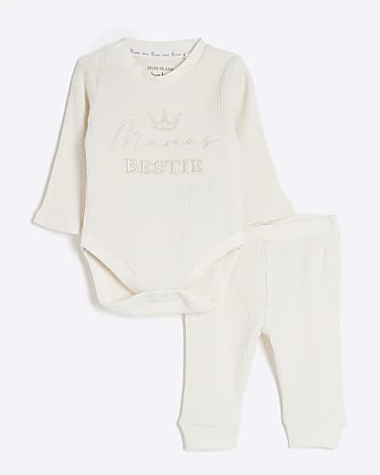 Baby Cream Waffle Babygrow Set