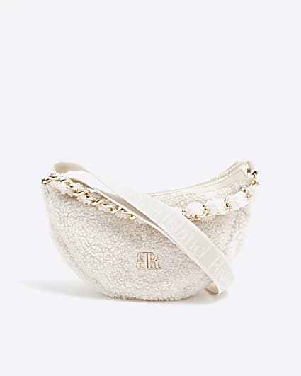Girls Cream Borg Cross Body Bag