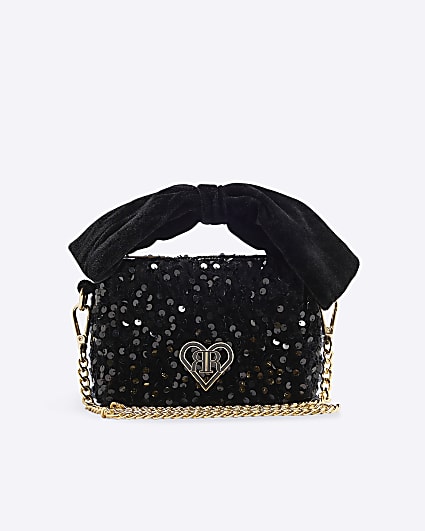 Girls Black Sequin Bow Top Handle Bag