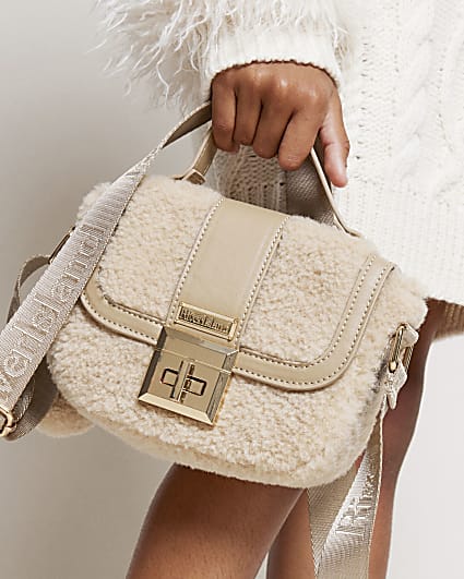 Beige Borg Cross Body Bag