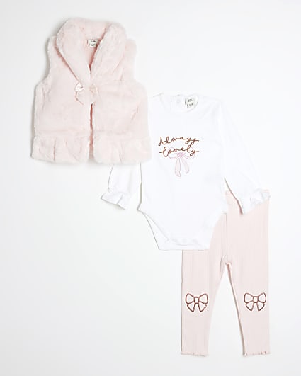 Baby Girls Pink Faux Fur Collared Gilet Set