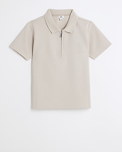 Boys stone half zip smart polo shirt