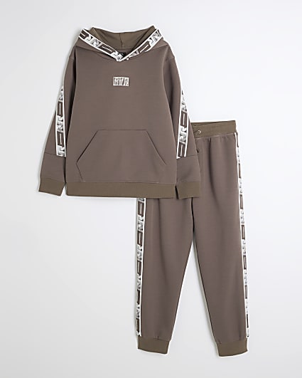 Boys Brown RVR Taped Hoodie and Jogger Set