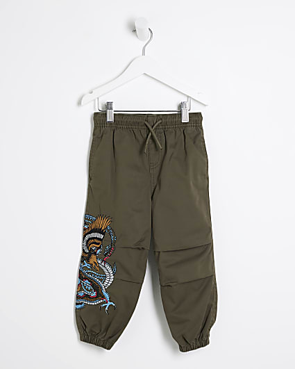 Mini Boys Khaki Embroidered Cargo Trousers