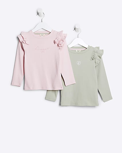 Mini girls pink ribbed tops 2 pack