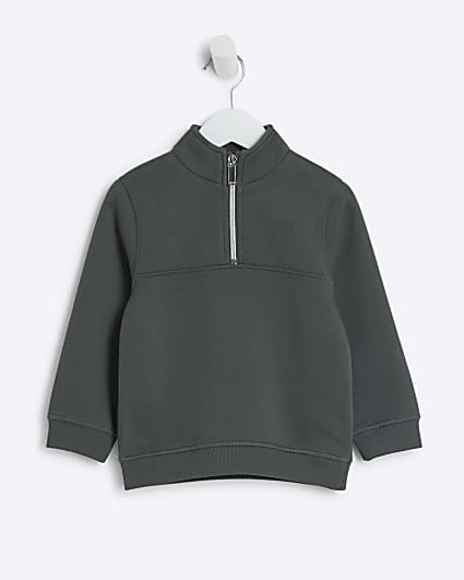 Mini boys green funnel half zip sweatshirt