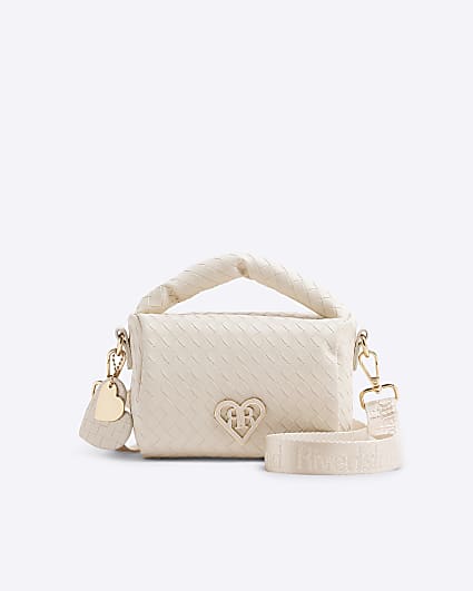 Girls Cream Woven Cross Body Bag