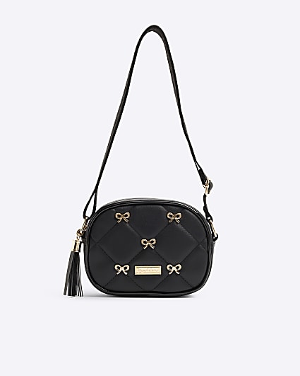 Girls Black Bow Studded Cross Body Bag