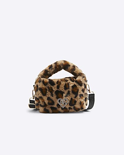 Girls Faux Fur Leopard Cross Body Bag