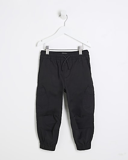 Mini Boys Black Cuffed Cargo Trousers