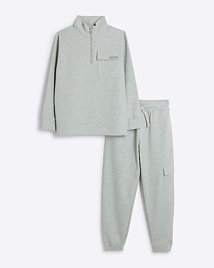 Boys grey utility funnel sweatshirt set