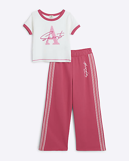 Girls pink rib t-shirt and joggers set