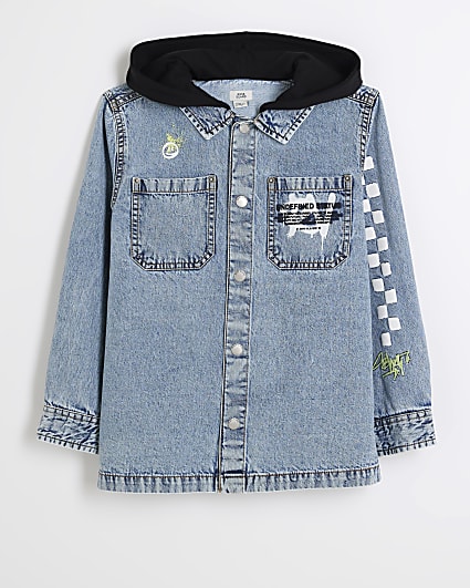 Boys Blue Denim Graffiti Hooded Overshirt