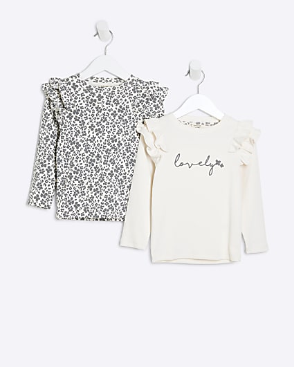 Mini Girls Grey Ribbed Leopard Top 2 pack