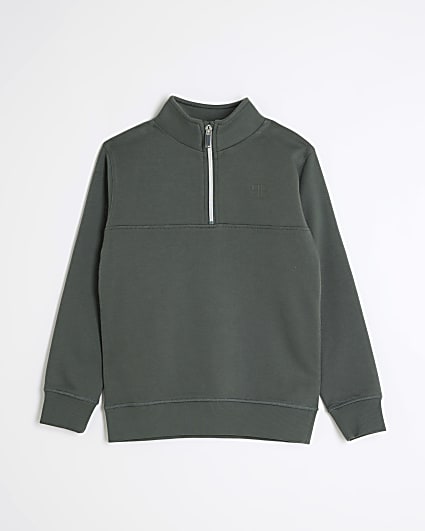 Boys green funnel half zip sweatshirt