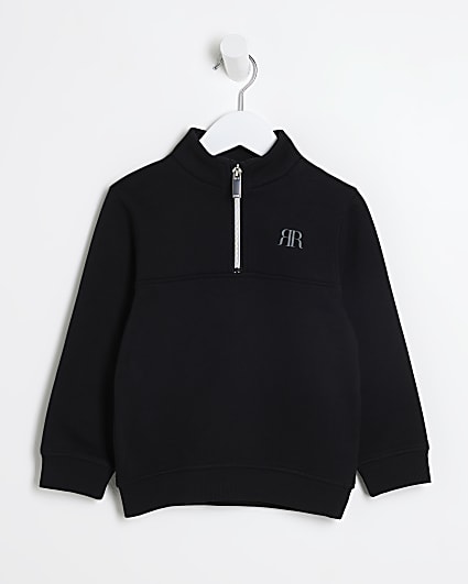 Mini boys black funnel half zip sweatshirt