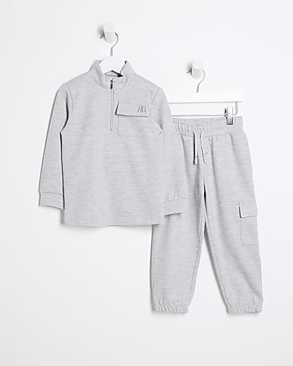 Mini boys grey utility funnel sweatshirt set