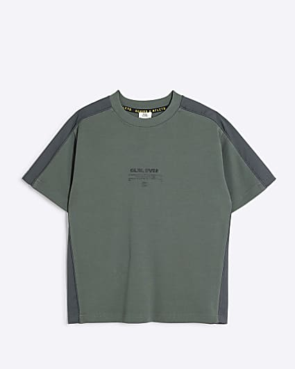 Boys khaki nylon panel t-shirt