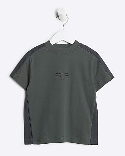 Mini boys khaki nylon panel t-shirt