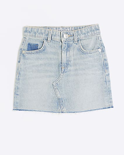 Girls Blue Denim patchwork Mini Skirt