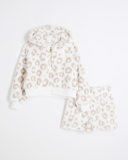 Girls Beige Leopard Shorts Set