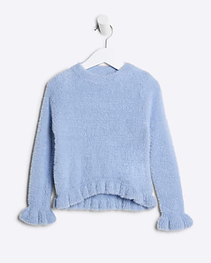 Mini girls blue fluff knit jumper