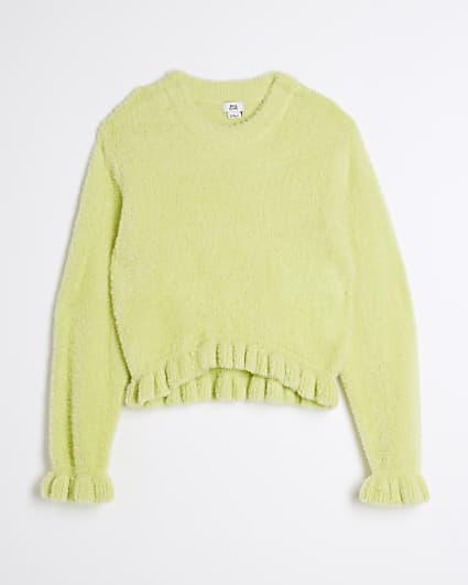 Girls Lime Frill Cropped Jumper