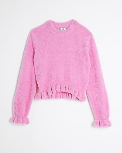 Girls pink fluff knit jumper