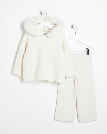 Mini Girls Beige Ribbed Jumper Set