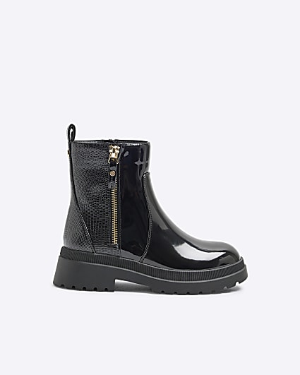 Girls Black RI Patent Side Zip Boots