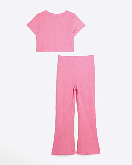 Girls pink crop t-shirt and trousers set