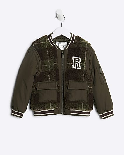 Mini boys khaki check bomber jacket