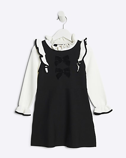 Mini girls black knit bow dress