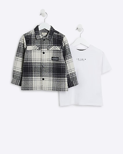 Mini Boys Black Check Shacket Set