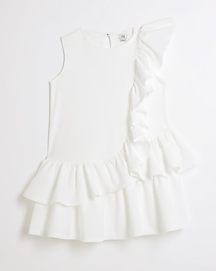 Girls white frill shift dress