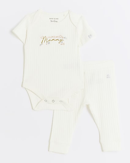 Baby beige rib I love my Mummy all in one set