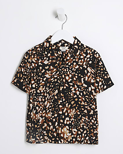 Mini boys black leopard print shirt