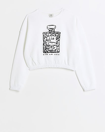 Girls white leopard print perfume sweatshirt