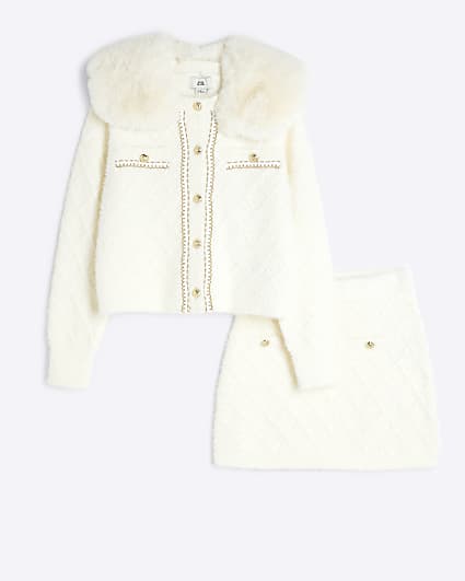 Girls Cream Sequin Cardigan Set