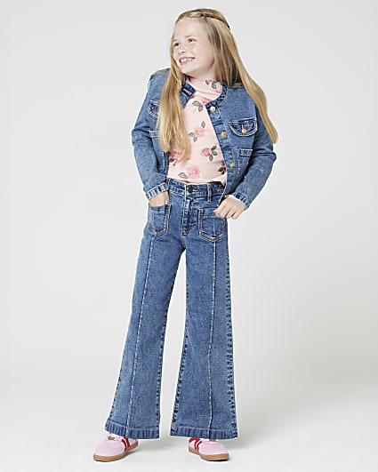 Girls blue seam front flared jeans