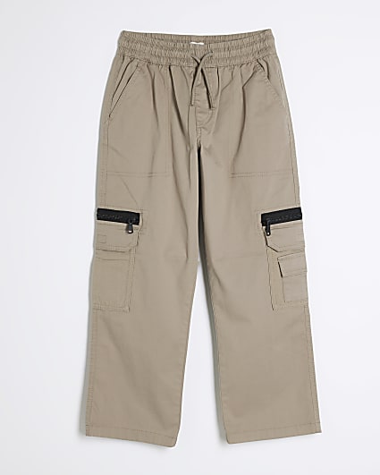 Boys Stone Wide Leg Cargo Trousers